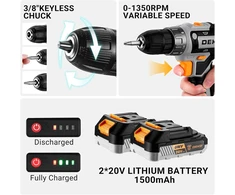 DEKOPRO akumuliatorinis smūginis gręžtuvas 20 V, 40 Nm, 2 greičiai, LED, su 2 baterijomis