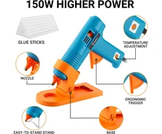 DEKOPRO elektrinis klijų pistoletas 150 W, reguliuojama temperatūra, su 35 klijų lazdelėmis, DKPHGG0014