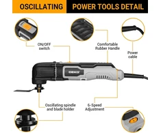 DEKOPRO osciliacinis daugiafunkcis įrankis 300 W, 3000–22000 rpm, su kintamu greičiu, DKPOMT0001