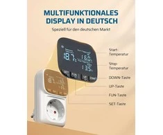 DEWENWILS skaitmeninis temperatūros reguliatorius su jutikliu, LCD ekranas, kištukinis, 230 V, režimai šilumai ir vėsumui