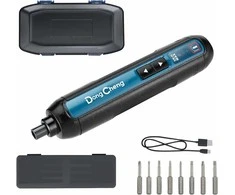 DongCheng akumuliatorinis mini suktuvas 4 V, 2000 mAh, 5 Nm su LED ir bitų rinkiniu