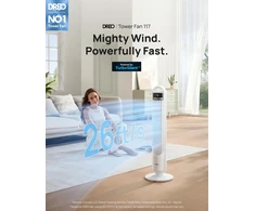 DREO bokštinis ventiliatorius, 42 W, 28 dB, 90° osciliacija, valdymas programėle, DR-HTF017S Baltas