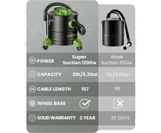 Dulkių siurblys VANPORE pelenų siurblys 1200 W, 20 l su HEPA filtru, modelis 1811