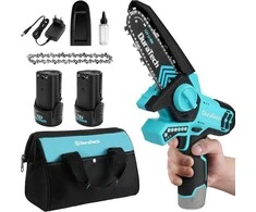 DURATECH akumuliatorinis grandininis pjūklas 12 V 2 baterijos 2,0 Ah mini pjūklui DT105130