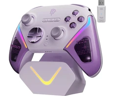 EasySMX belaidis žaidimų pultas su RGB, Hall joystick ir įkrovimo stotele D10, suderinamas su PC, Switch, Android, iOS (violetinis)
