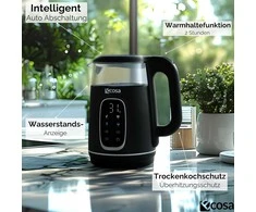 Ecosa elektrinis virdulys 1,7 l stiklinis su temperatūros reguliavimu, 2200 W, EO-697