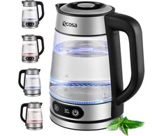 Ecosa stiklinis elektrinis virdulys su temperatūros reguliavimu, 1,8 l, 2200 W, nerūdijančio plieno korpusas, LED ekranas