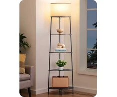 EDISHINE grindų LED lempa E27 jungtis lininiu gaubtu 9 W mediniu pagrindu EDISHINE-004