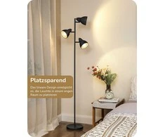 EDISHINE grindų lempa, 163 cm, 3 lemputės, juoda, E27 LED, reguliuojama, metalinė, DHLFL03E1