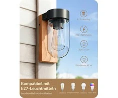 EDISHINE lauko sieninis šviestuvas IP44, E27 lizdas, aliuminis ir stiklas, 20 x 8,2 x 13,5 cm, KH 2401 DN