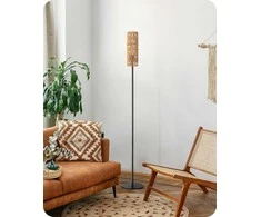 EDISHINE LED pastatoma lempa su lininiu gaubtu, 9 W, boho stiliaus, E27, 165 cm, DHLFL09H