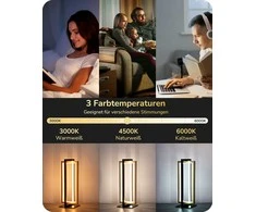 EDISHINE LED stalinė lempa, liesti valdoma, 18 W, 3 spalvų temperatūros, juoda ir auksinė, EH2023C