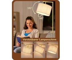 EDISHINE pastatoma lankstoma lemputė, aukso spalvos, E27 LED, 160 cm, reguliuojamas drobinis gaubtas, QY-2207F