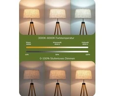 EDISHINE pastatoma LED lempa su mediniu trikoju, pritemdoma, E27 lizdu ir pulteliu, KL-DF077