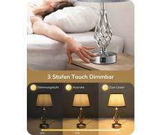 EDISHINE stalinė LED lempa, jutiklinis reguliavimas, 2 USB, 46 cm, lininis gaubtas, pilka, 2 vnt.