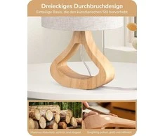 EDISHINE stalinė LED lempa su lino audinio gaubtu ir 4 W E27 lempute, 34 cm aukščio, šviesaus medžio pagrindu