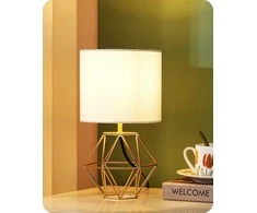 EDISHINE stalinė lempa su baltu lino audinio gaubtu ir auksine metaline baze, LED E14, 60 W, 29 cm