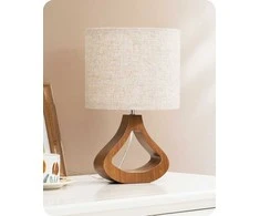 EDISHINE stalinė lempa su LED lempute, E27 lizdas, lininis gaubtas, medinė bazė, 4 W, 34 cm