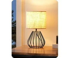 EDISHINE stalinė lempa su lininiu gaubtu, E14 lizdas, 60 W, bežinė-juoda, industrinio stiliaus