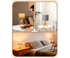 EDISHINE stalinė lempa, vintage stilius, LED, medinis trikojis, lino gaubtas, E27, 36 cm