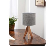 EDISHINE stalinė lempa, vintage stilius, LED, medinis trikojis, lino gaubtas, E27, 36 cm