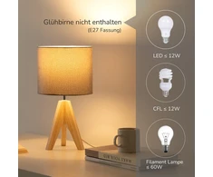 EDISHINE stalinės lempos E27, medinis pagrindas, lininis gaubtas, 2 vnt., DHLTL05M