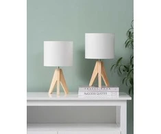 EDISHINE stalinės lempos rinkinys su LED 4 W, medinė bazė, lininiu gaubtu, E27, 2 vnt.