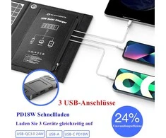 ELECAENTA nešiojama saulės baterija 30 W ETFE, USB-C, 3 jungtys, PD18 W, QC3.0, LSFC-30
