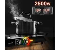 Elektrinė krosnelė Duronic dviguba elektrinė kaitlentė 2500 W, 20 ir 15 cm ketaus plokštės, reguliuojamas termostatas, HP2BK