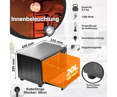 Elektrinė krosnelė OptimumX mini elektrinė orkaitė su konvekcija, 20 l, 1380 W, opt-20lt-juodas