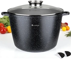 EliteHoff marmurinis aliuminis puodas su dangčiu, 15 l, 32 cm, indukcijai, juodas