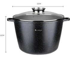EliteHoff marmurinis aliuminis puodas su dangčiu, 15 l, 32 cm, indukcijai, juodas