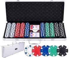 Engelhart pokerio rinkinys metalinėje dėžėje 500 vnt. 11,5 g žetonų kortos kauliukai 320915