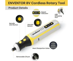 Enventor daugiafunkcis akumuliatorinis mini įrankis, 8 V, 64 W, 5 greičiai, 80 priedų, USB įkrovimas