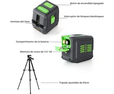 Enventor lazerinis nivelyras su trikoju, žalias spindulys, 25 m, 2 linijos, EN011G+