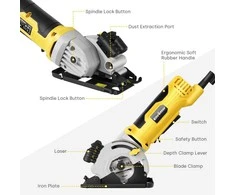Enventor mini diskinis pjūklas 580 W su lazerine linija, reguliuojamu pjovimo gyliu ir 3 diskais, modelis 76601 l-1
