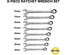 Enventor veržliarakčių su terkšle rinkinys 8 vnt., metriniai, 8–19 mm, Cr-V plienas, DS001
