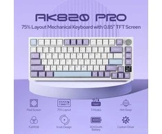 EPOMAKER Ajazz AK820 Pro belaidė 75% mechaninė žaidimų klaviatūra su TFT ekranu, RGB, BT 5.1/2.4 GHz, USB-C, balta–violetinė
