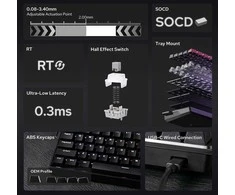 EPOMAKER AULA WIN68 HE 65% laidinė magnetinė žaidimų klaviatūra, RGB, Halla efekto jungikliai, juoda