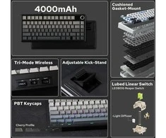 EPOMAKER F75 MAX belaidė mechaninė žaidimų klaviatūra 75% su TFT ekranu, US QWERTY, juoda