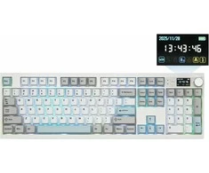 EPOMAKER mechaninė klaviatūra QK108 su ekranu, 104 klavišai, RGB, belaidė ir laidinė, balta