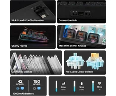 EPOMAKER mechaninė klaviatūra TH108 V2 PRO su ekranu, 10000 mAh, RGB, BT/2.4 GHz, PBT