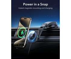 ESR HaloLock magnetinis bevielis automobilinis įkroviklis su laikikliu, 18 W, juodas