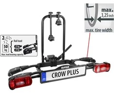 EUFAB dviračių laikiklis automobiliui ant kablio, aliuminis, 2 dviračiams, 50 kg, Crow Plus