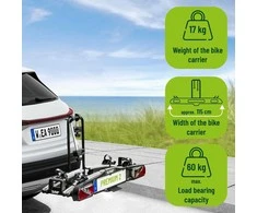 Eufab dviračių laikiklis automobiliui ant kablio, 2 dviračiams, 60 kg apkrova, Premium 11
