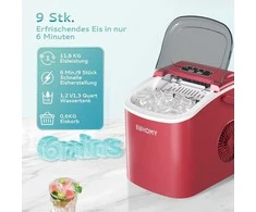 EUHOMY ledukų gaminimo aparatas, 9 ledukai per 6 min., 12 kg per parą, savaiminis valymas, raudonas, B0DG8Q9V3F
