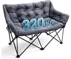EVER ADVANCED sulankstoma dvivietė kempingo sofa, XXL, 320 kg, plieno rėmas, aukštas atlošas, pilka, FC-97820-LTGY-EUEA