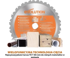 Evolution Power Tools akumuliatorinė nuožulinė pjovimo staklės R185CMS-Li, 185 mm, be akumuliatoriaus