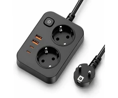 EYMUOBC ilgintuvas su 2 lizdais, 4 USB prievadais, USB-C 20 W ir 2 m laidu PWOST02