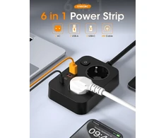 EYMUOBC ilgintuvas su 2 lizdais, 4 USB prievadais, USB-C 20 W ir 2 m laidu PWOST02